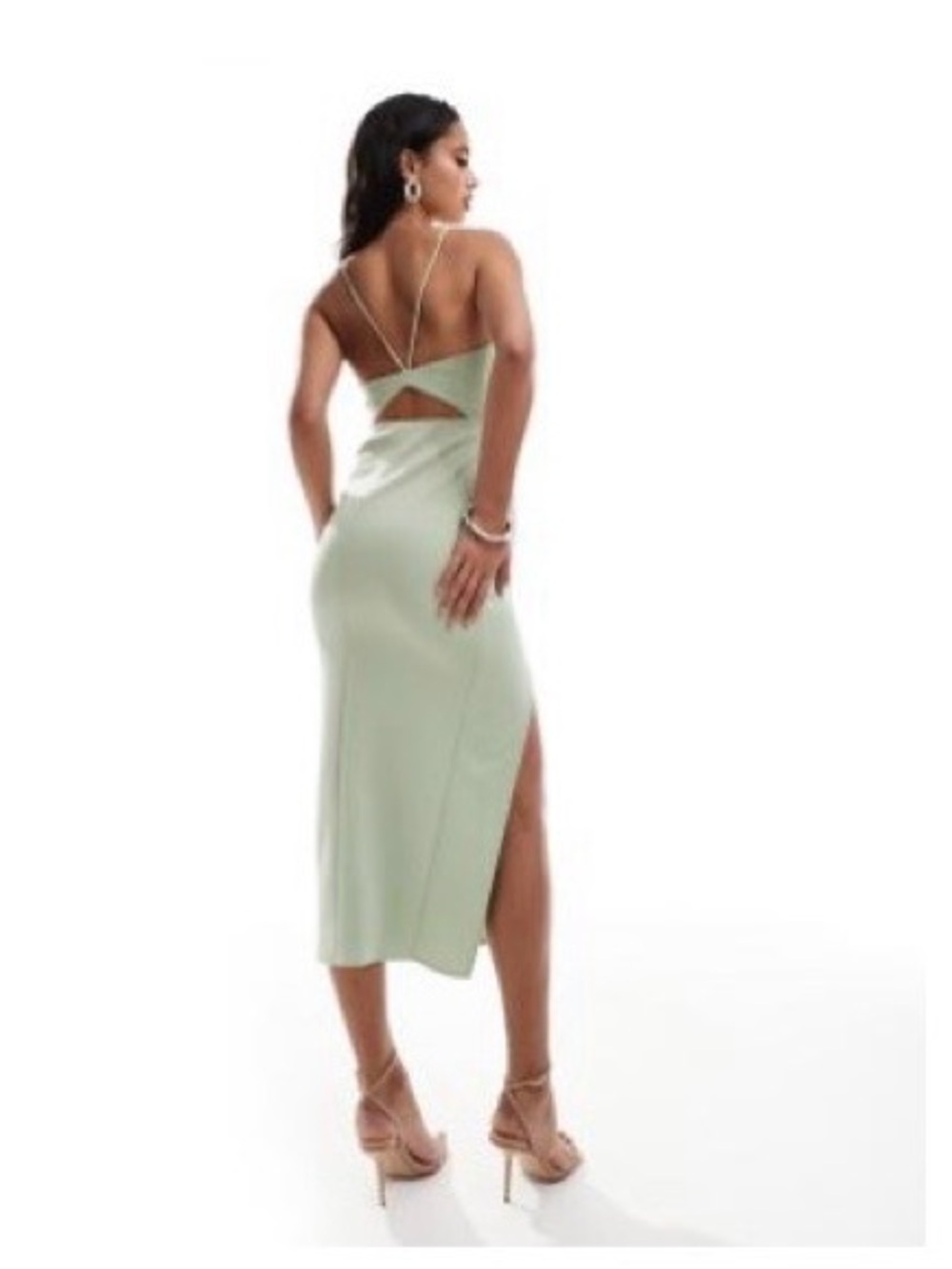 ASOS Pale Sage Green Strappy Midi Dress with Back Cutout